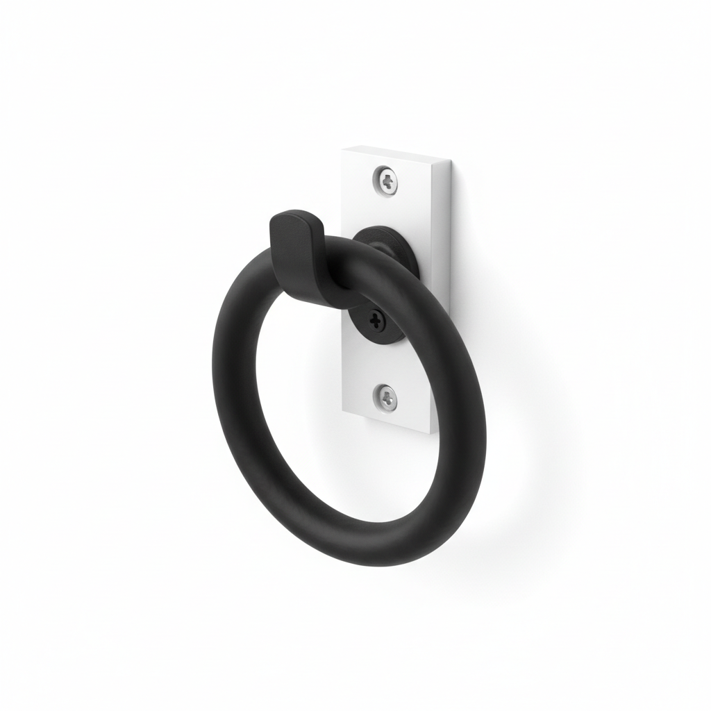 Heavy duty wall mounted hook for EV charging cable, black metal hook on white bracket, on white background